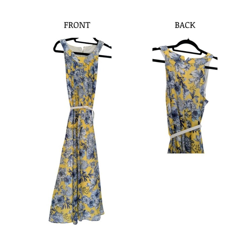 Tommy Hilfiger Yellow & Blue Floral Sleeveless Maxi Dress w/ Belt